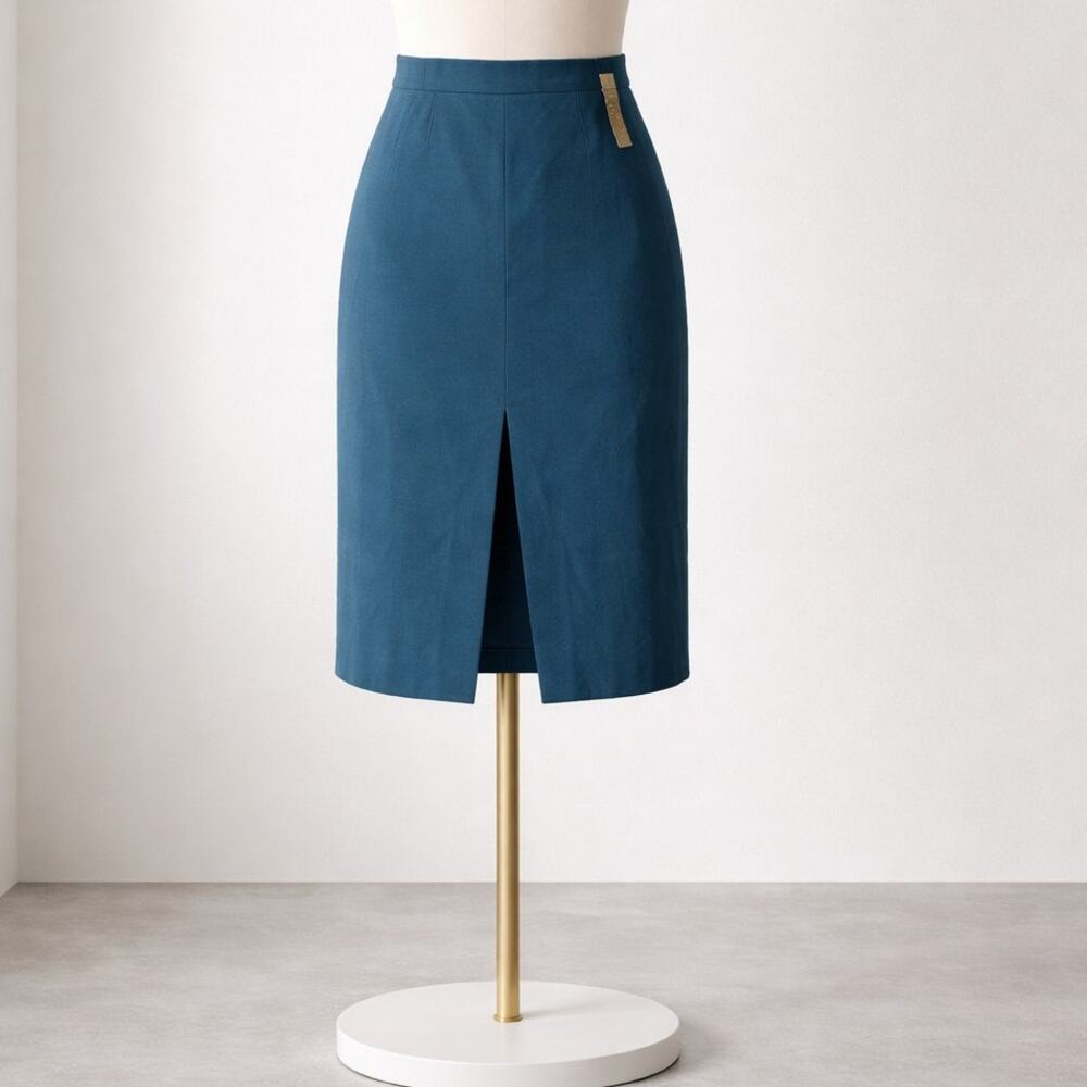 J. Crew Wool Blend Pencil Skirt Blue Dark Teal Front Slit Lined Womens Size 10